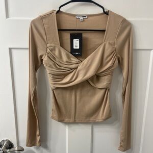 Fashion Nova Beige Twist Front Blouse
